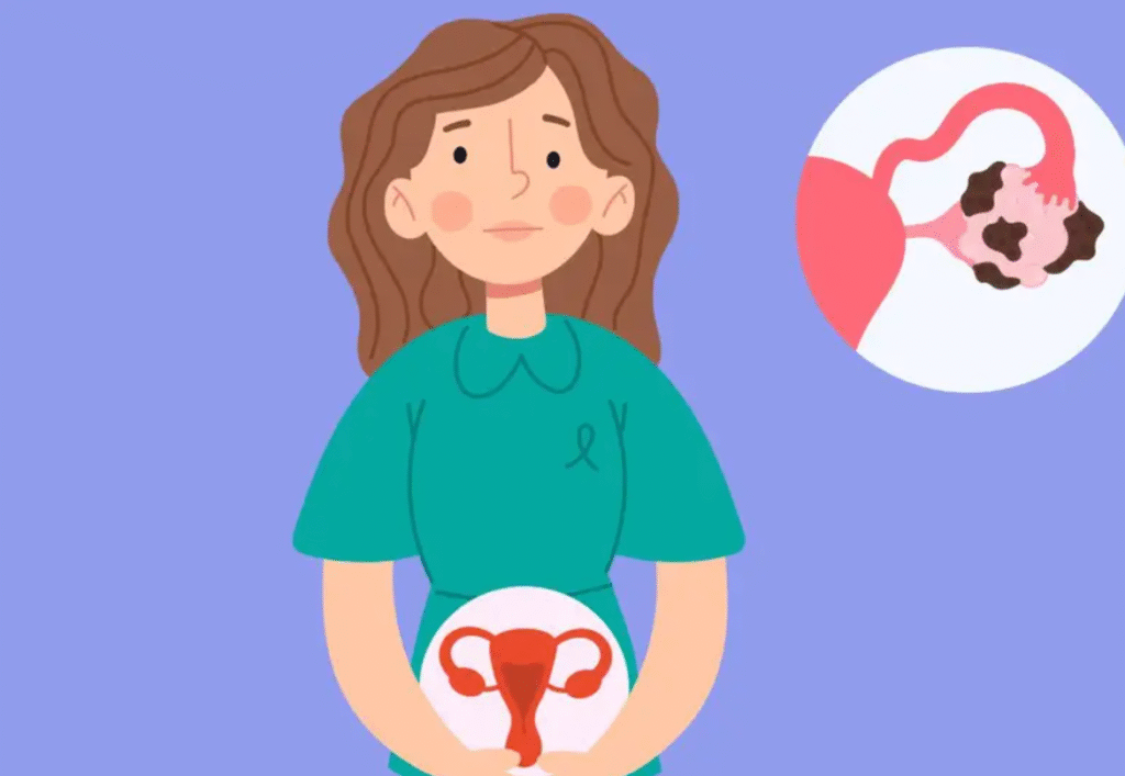 animación de mujer con dibujo de utero
